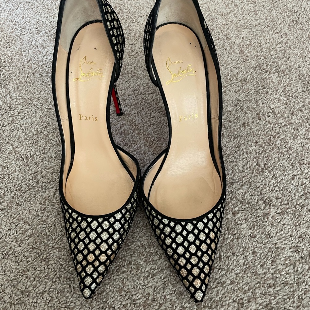 Christian Louboutin Black and White Mesh Heels